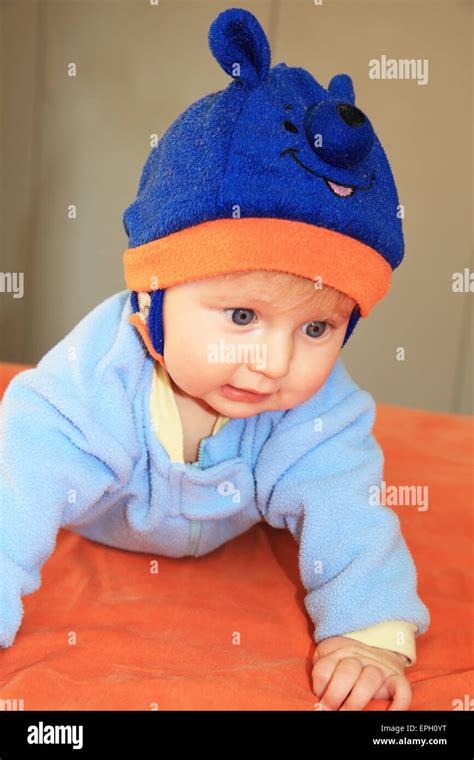 The Four Months Boy In A Blue Hat Stock Photo Alamy