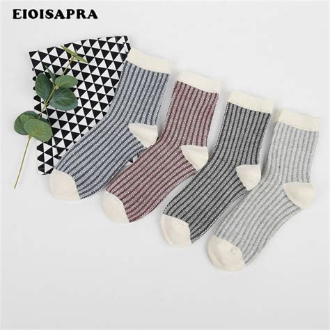 Eioisapra Warm Pinstripe Cotton Lace Socks Women Creative Candy Color Meias Japan Breathable
