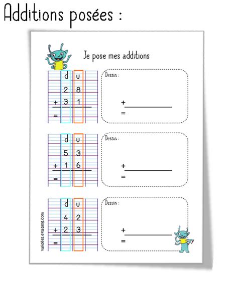 This opens in a new window. Additions posées | Soustraction posée, En maths et Maths ce1