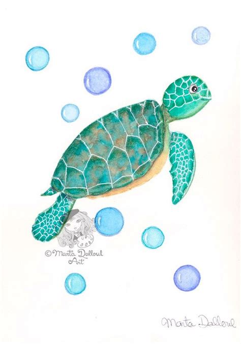Sea Turtle Art Print Sea Turtle Painting By Martadalloul Jellyfish
