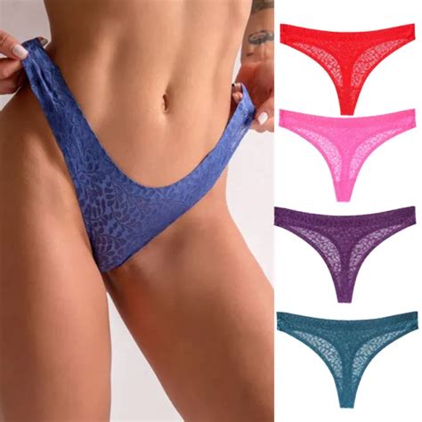 Womens Sexy Lace Silky G String Thong Underwear Seamless Panties
