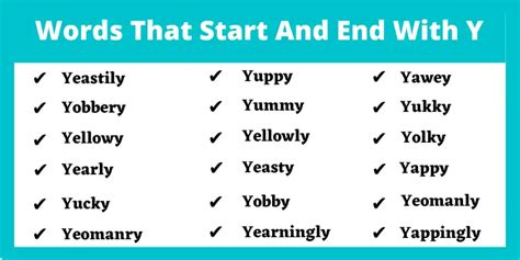 List Of Words That Start With Y And End With Y Word Schools