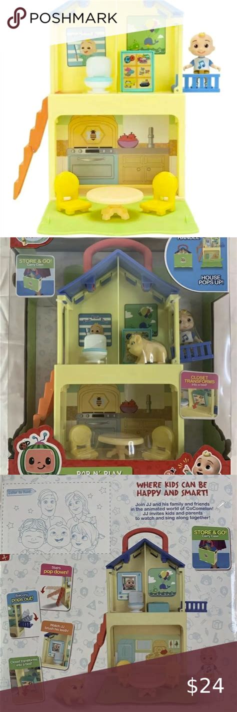 Cocomelon Pop N Play House Playset Jj And Jelly Bean Figure Carry Case