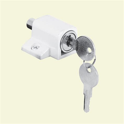 Prime Line White Push In Keyed Sliding Door Lock The Home Depot Canada