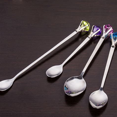 Hot Selling Fashion Luxury Stainless Steel Crystal Spoons Cup Stirring Coffee Cake Spoon Home