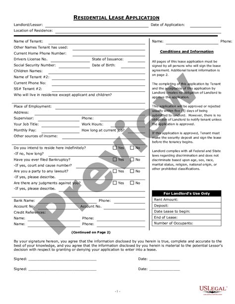 Ohio Residential Rental Lease Application Ohio Rental Application