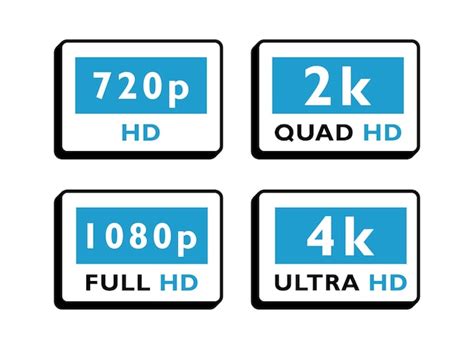 premium vector set different video resolution label design 4k ultrahd 2k quad hd 1080 full hd