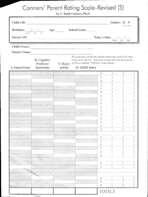 Conners Parent Rating Scale Pdf Scoring Fill Online Printable