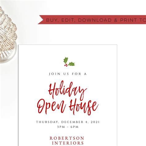 Holiday Open House Invitation Template 5x7 Editable Printable Etsy