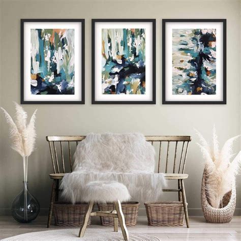 Textured Abstract Teal Print Set Of 3 Abstract Wall Art Colorful