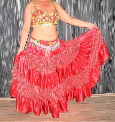 belly dance red flamenco skirt red gypsy skirt polka dotted gypsy skirt belly dance skirt
