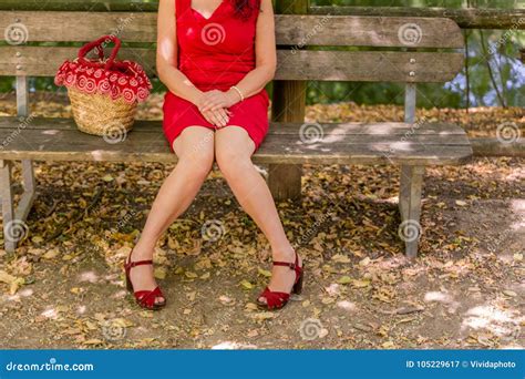 Woman With Legs Apart And Keeping Knees In Touch Stock Image Image Of