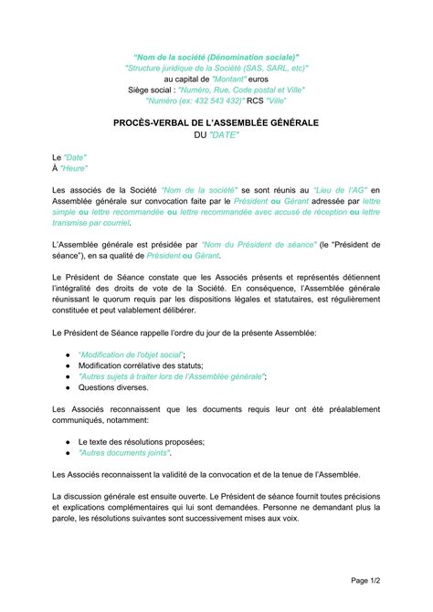 Modèle de PV d assemblée générale