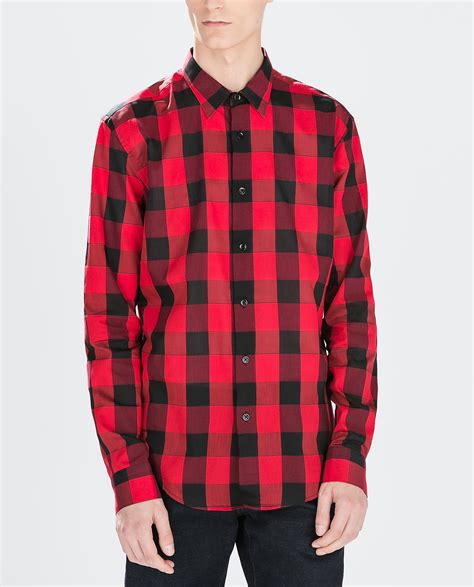 Zara Long Sleeve Checked Shirt In Red For Men Lyst