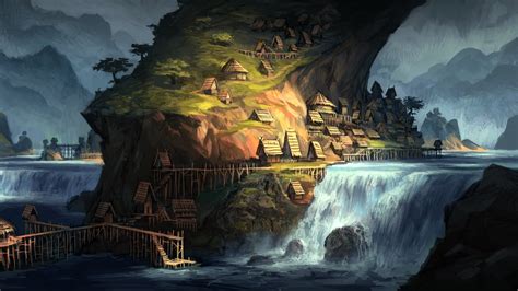 Wallpaper Landscape Waterfall Digital Art Fantasy Art