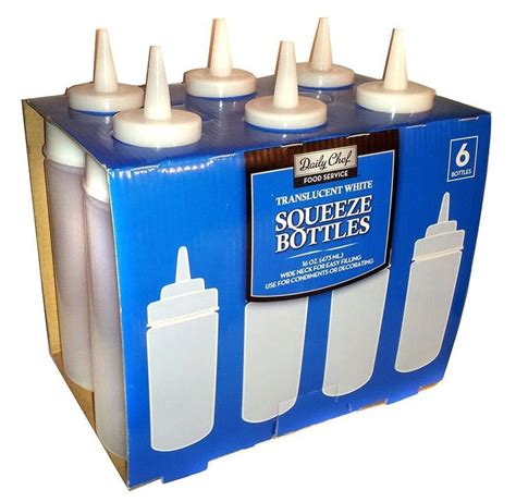 Daily Chef Translucent White Squeeze Bottles 16 Oz 6 Pk Squeeze