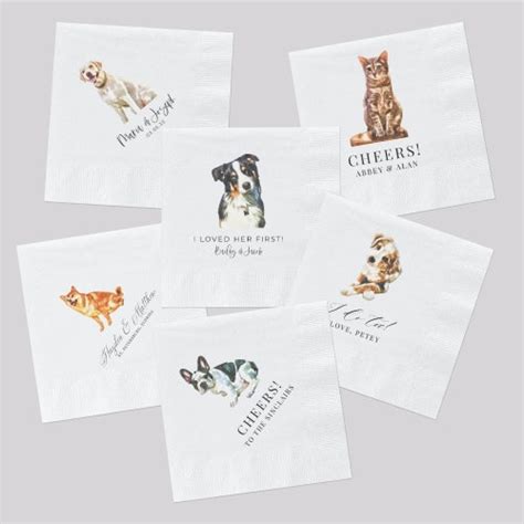 Custom Pet Cocktail Napkins Colorful Dog Wedding Napkins Etsy