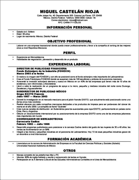 Curriculum Vitae Formato Mexico Free Samples Examples And Format