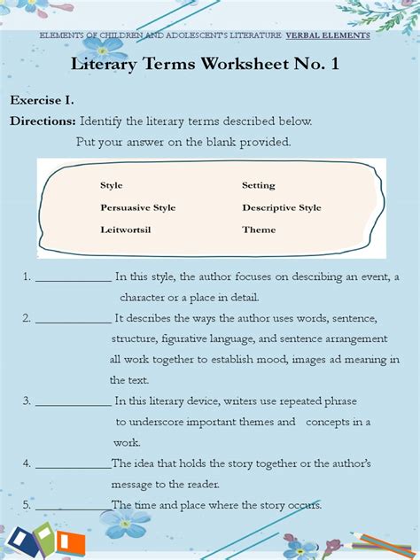 Literary Terms Worksheet No 1 Pdf