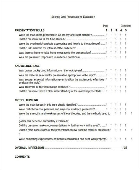 Oral Presentation Evaluation Form Evaluation Form Presentation Images