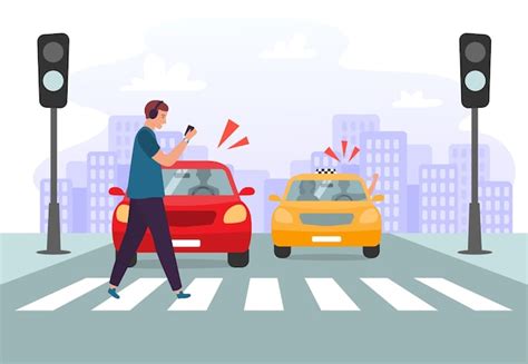 Premium Vector Crosswalk Accident Pedestrian With Smartphone And