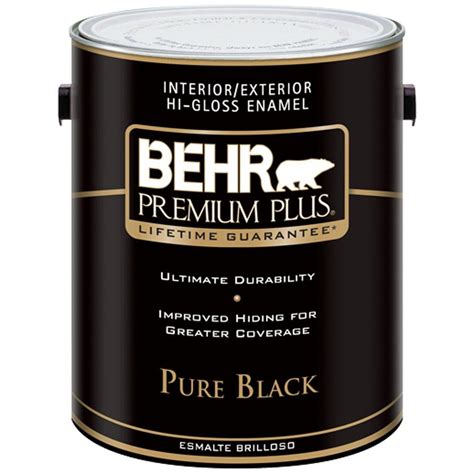 Behr Premium Plus 1 Gal Pure Black Hi Gloss Enamel Exteriorinterior
