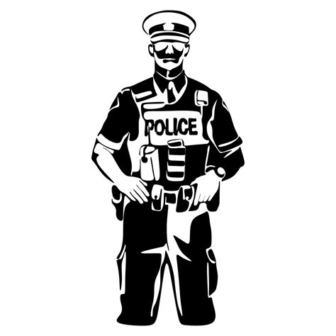 Oficial De Policía En La Ilustración De Silueta De Vector De Servicio Aislado Sobre Fondo Blanco