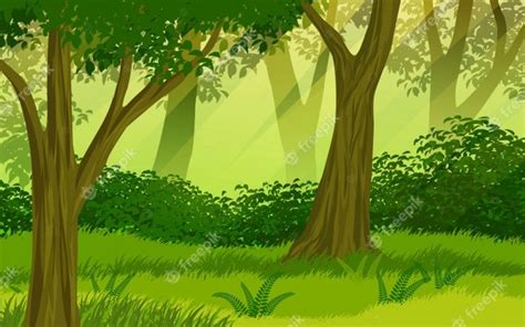 Ilustración De Paisaje De Bosque De Dibujos Animados Vector Premium