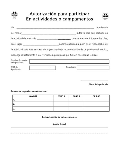 Autorizacion Campamentos Pdf