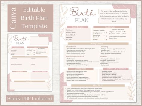 Editable Birth Plan Template Printable Birthing Plan Etsy Denmark
