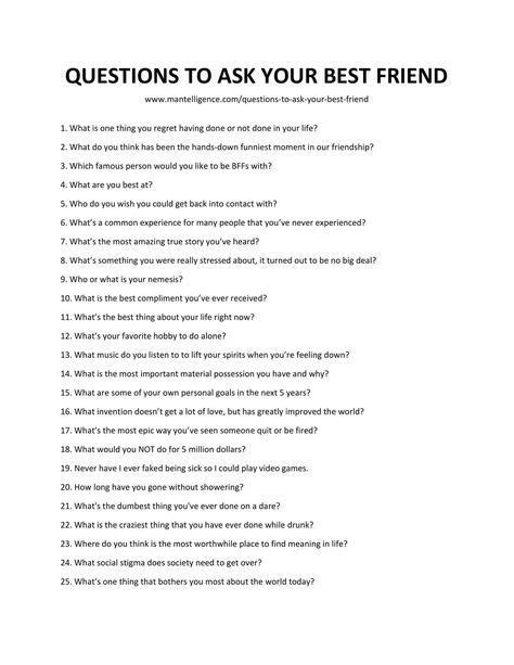 Questions To Ask People Questions To Get To Know Someone Best Friend