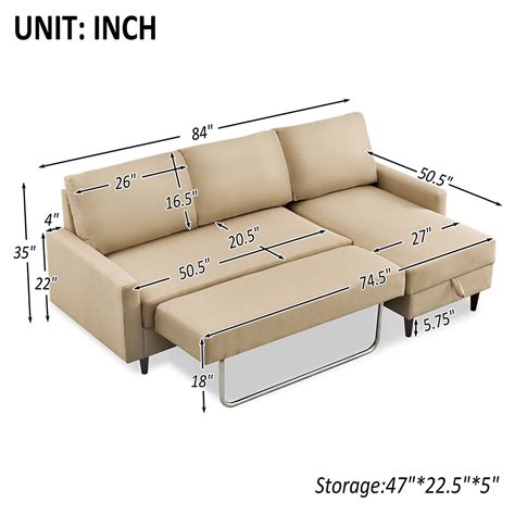 84 l shaped corner multifunctional pull out sofa bed beige