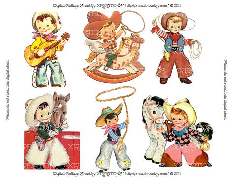 Cute Little Cowboys Vintage Greeting Card By Pinkpapertrail