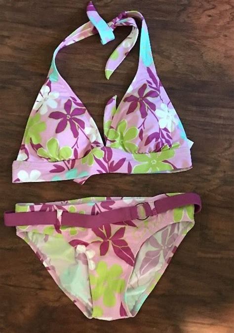Womens Swimsuit Bikini Jantzen 2 Piece Purple Pink Floral Size 12 New