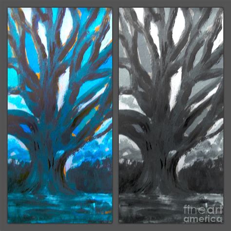 The Blue And Grey Tree Painting By Joan Violet Stretch Fine Art America
