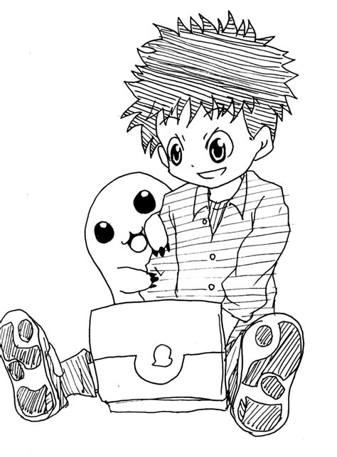 Izumi Koushirou Mochimon Digimon Black Eyes Computer Laptop Short Hair Sitting Smile