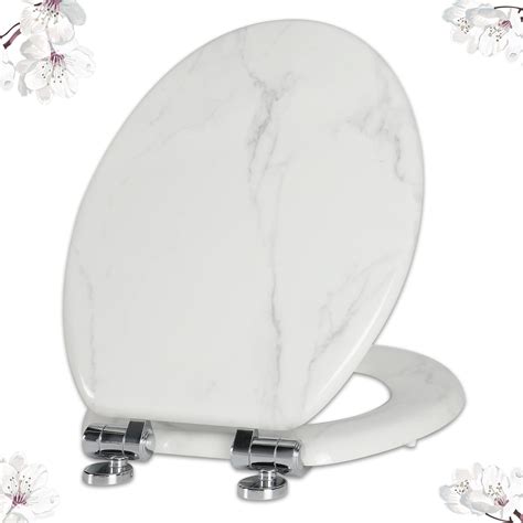 Angel Shield Marble Toilet Seat Durable Molded Wood With Quiet Close Easy Clean Quick Release