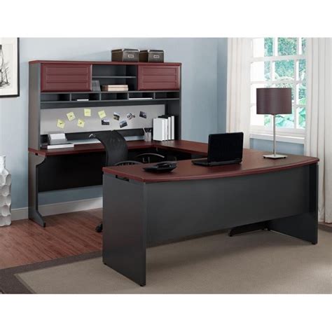 U Shaped Office Set In Cherry And Gray 9347096