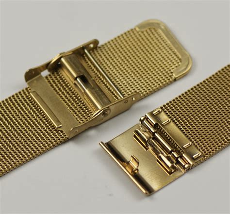 Easy Adjust Sliding Buckle Fine Mesh Watch Strap Metal Gold Plated