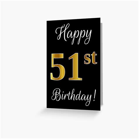 Elegant Faux Gold Look Number Happy 51st Birthday Black