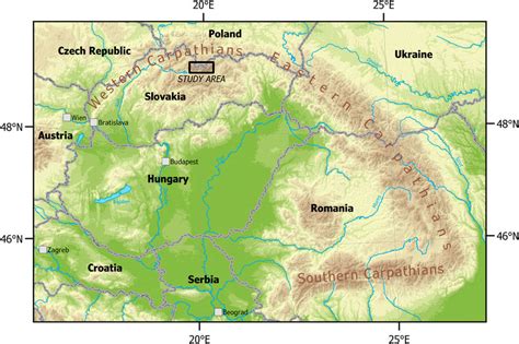Location Map Of The Western And High Tatra Mts Within Carpathians