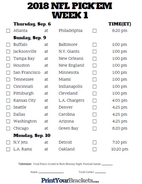 Weekly Nfl Schedule Printable Customize And Print