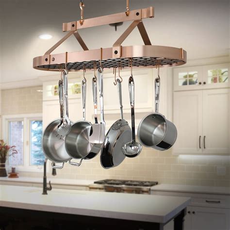 Kitchen storage kitchen carts wine racks kitchen trash cans pot racks pantry storage kitchen use the power drill to install drywall anchors. Enclume Handcrafted Oval Ceiling Hanging Pot Rack | Wayfair