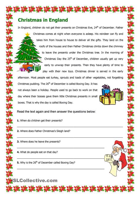 Printable Christmas Reading Comprehension Worksheets