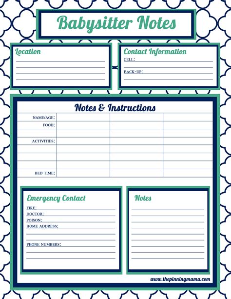 Babysitting Forms Printable Printable Forms Free Online