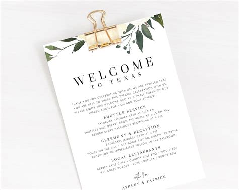 Welcome Letter Template Wedding Itinerary Card Welcome Bag Etsy Singapore