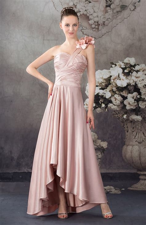 Boho High Low Sweetheart One Shoulder Dusty Rose Prom Evening Dress