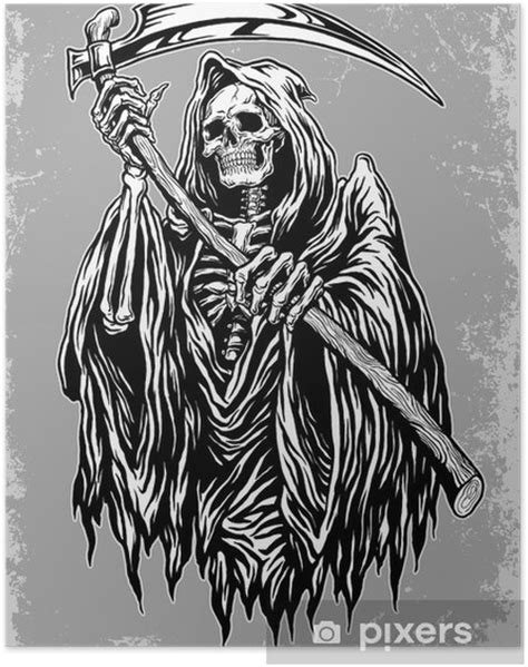 Grim reaper pop art vector illustration. Hand Inked Grim Reaper Illustration Poster • Pixers® - We ...