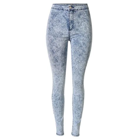High Waist Jeans Women Elastic Snowflakes Jeans Denim Blue Hole Jeans