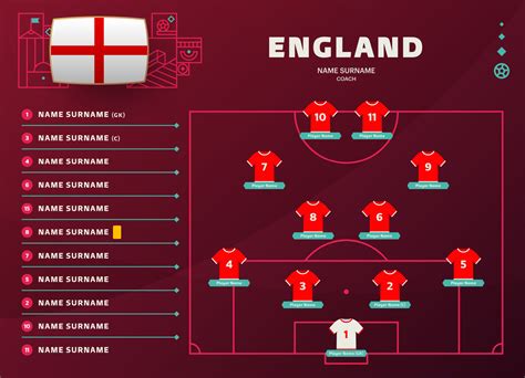 England Line Up World Football 2022 Tournament Final Stage Vector Illustration Country Team